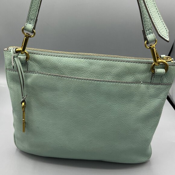 FOSSIL VINTAGE MINT GREEN PEBBLE LEATHER CROSSBODY/SHOULDER BAG KEY GOLD TONE HD - Picture 9 of 9
